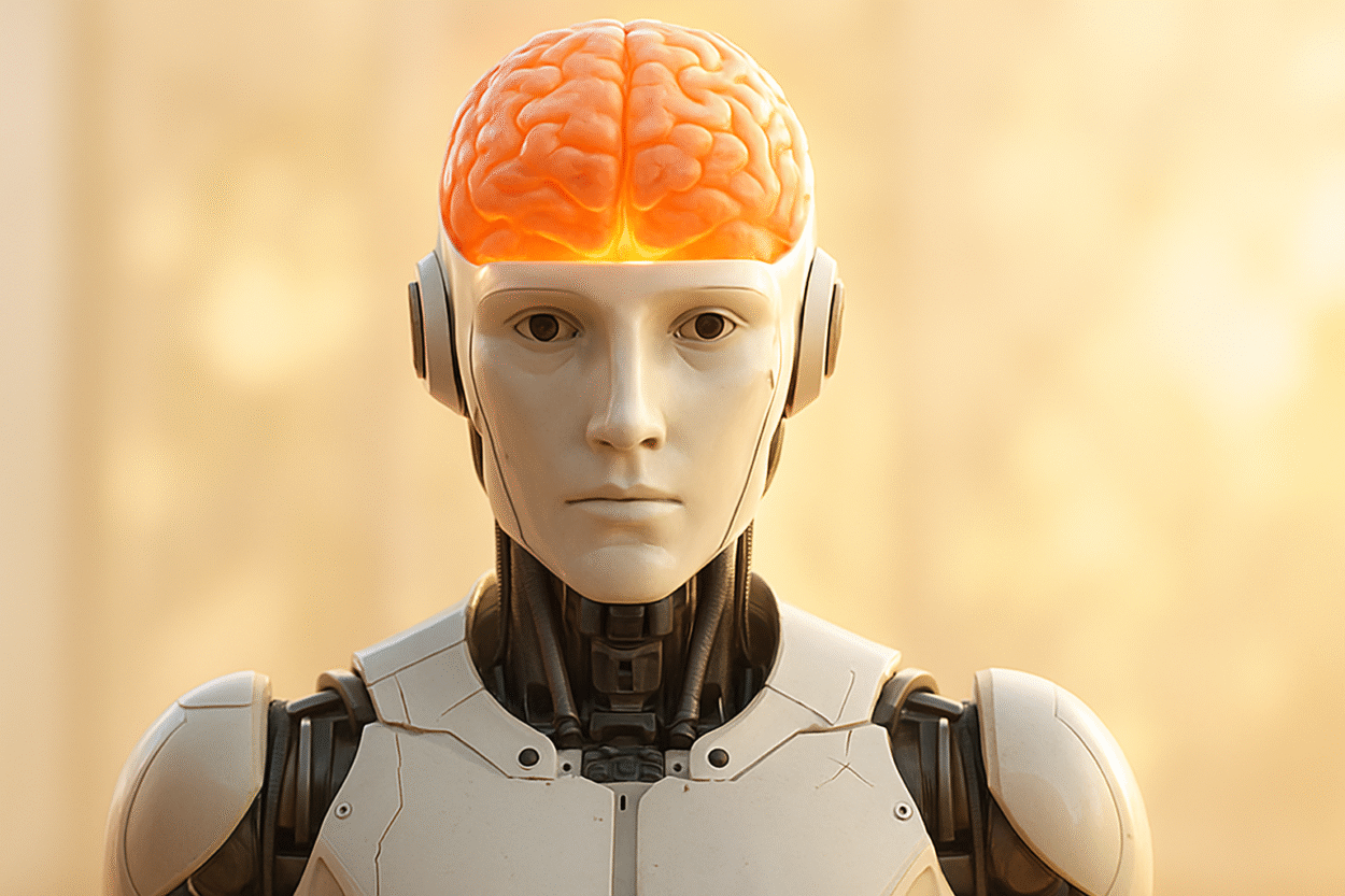 Robot avec cerveau, générée par IA