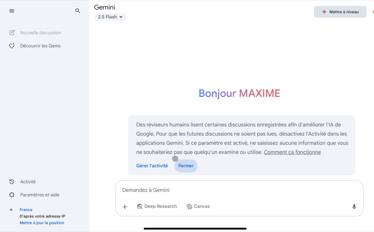 Page d’accueil Gemini.