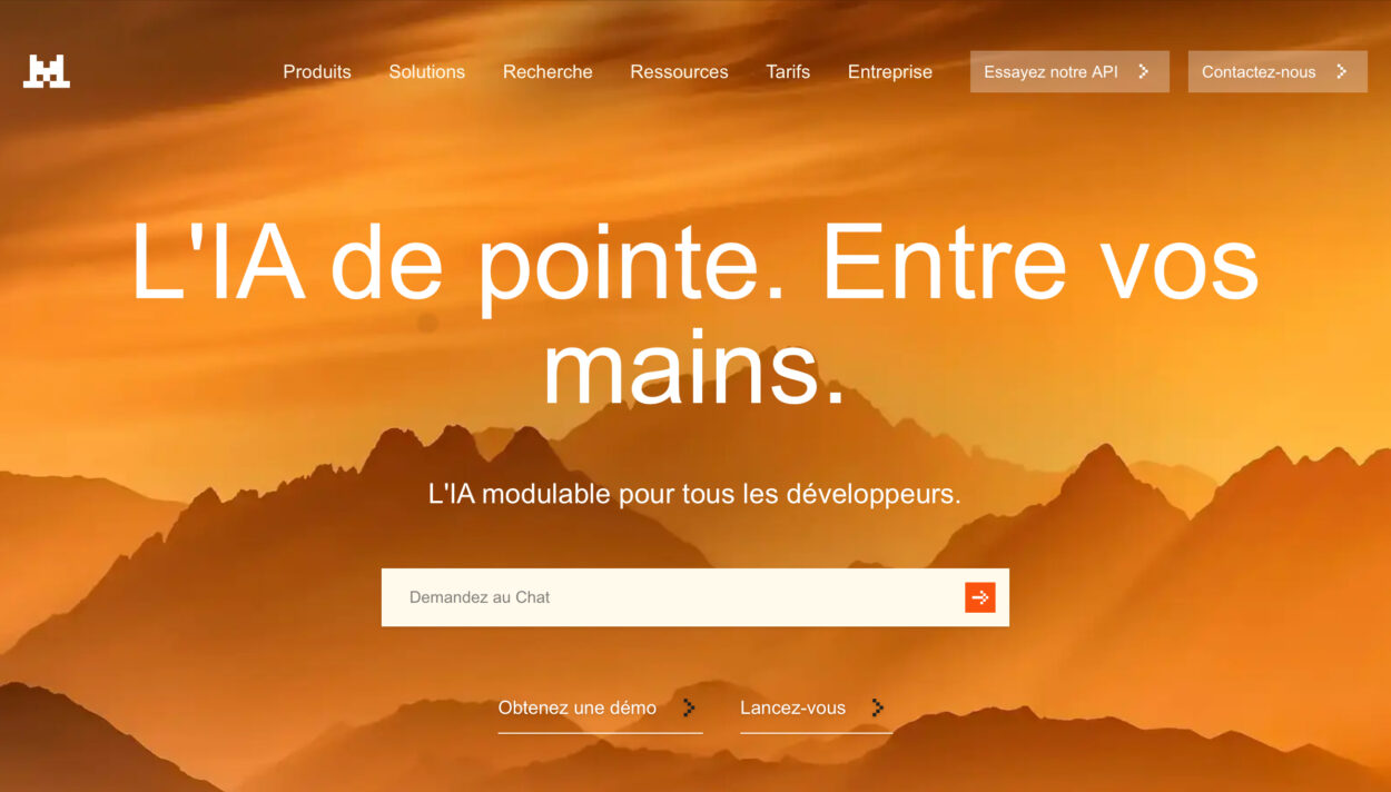 Page d’accueil Mistral AI.