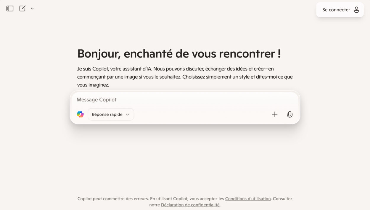 Page d’accueil Microsoft Copilot.