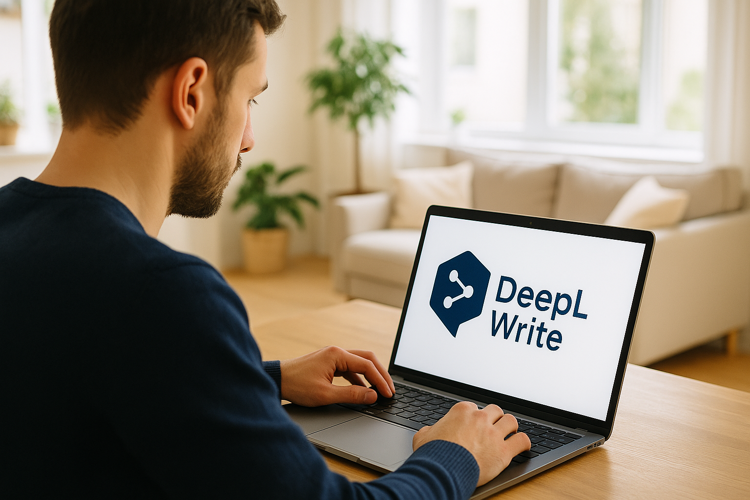 Un homme en train d’utiliser DeepL Write.