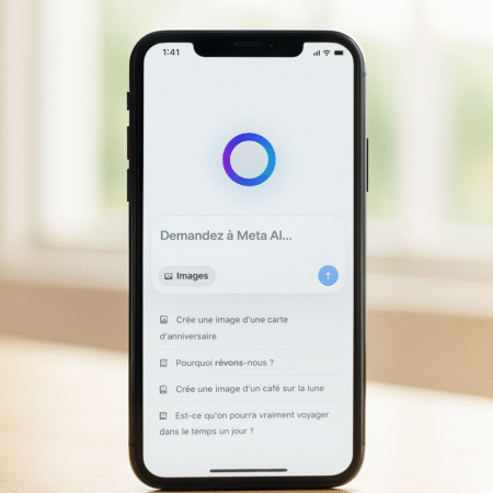 Téléphone avec page d’accueil Meta AI.