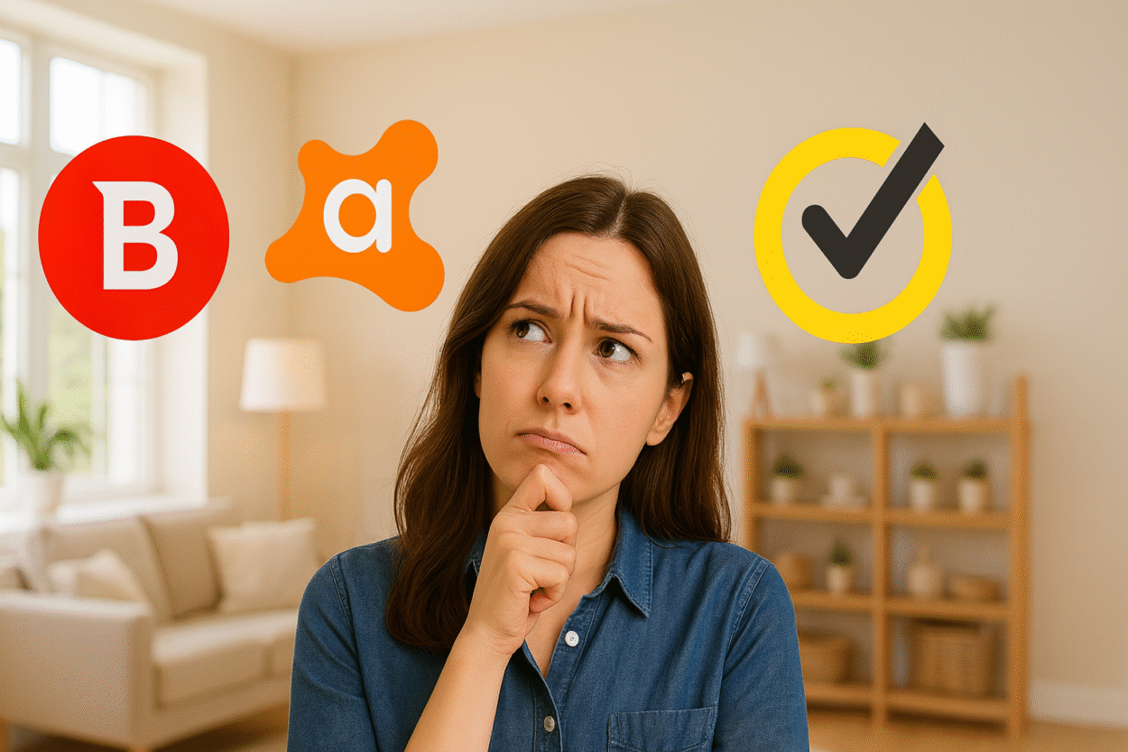 Une femme hésite entre plusieurs antivirus.