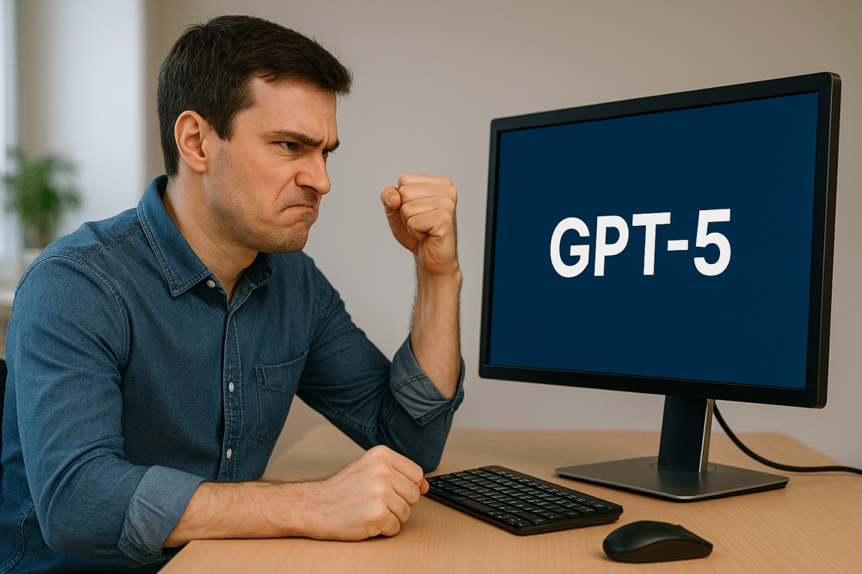 Un homme agacé devant la nouvelle version GPT-5.