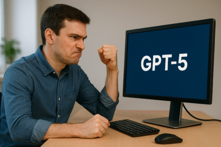 Un homme agacé devant la nouvelle version GPT-5.