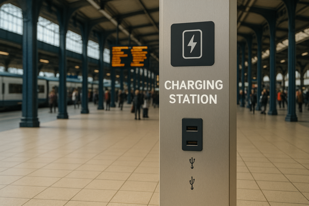 Borne de recharge en gare.
