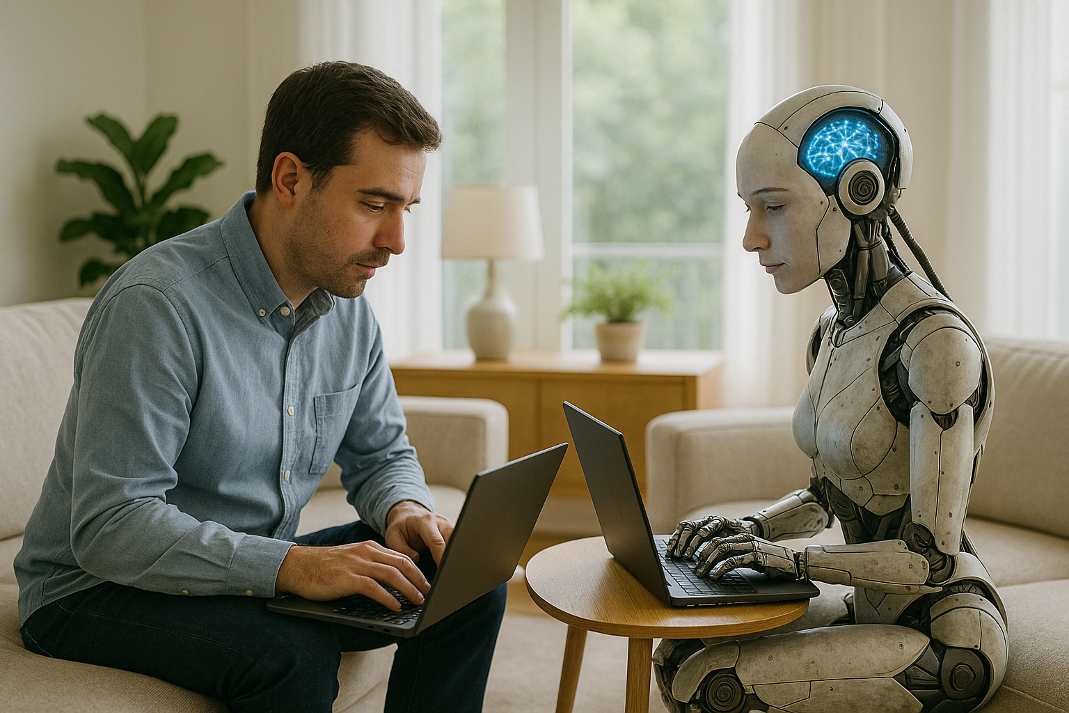 Un homme face à une intelligence artificielle.