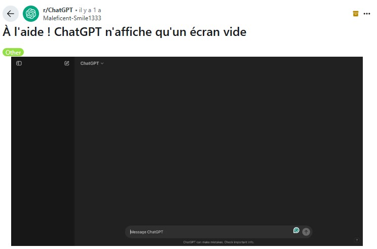 ecran vide chatgpt bug