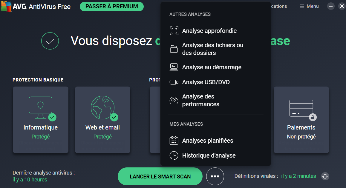 types d'analyse test AVG antivirus free