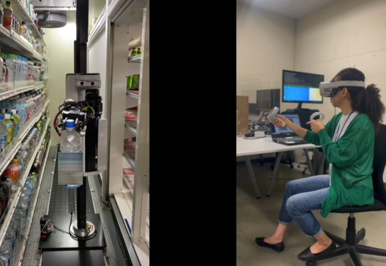 Robot dans un supermarché à Tokyo, manipulé à distance