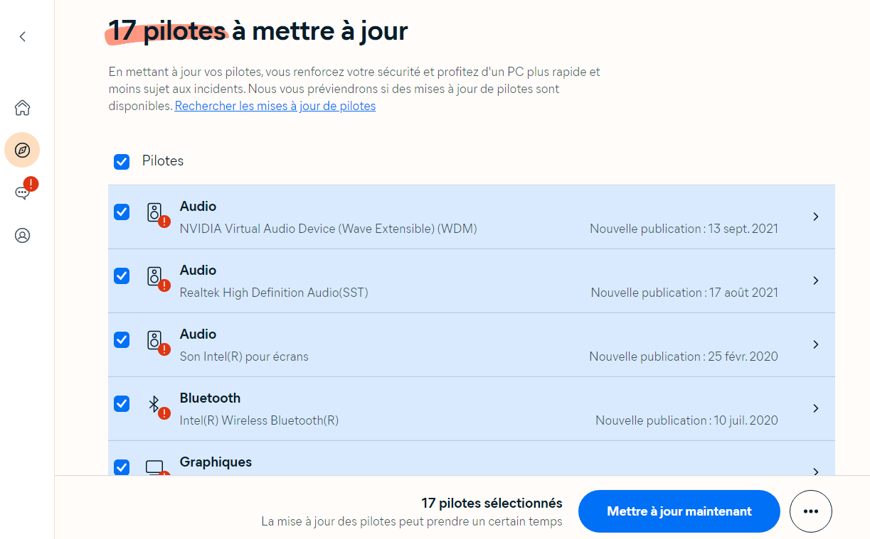 Mise à jour de pilotes Avast One