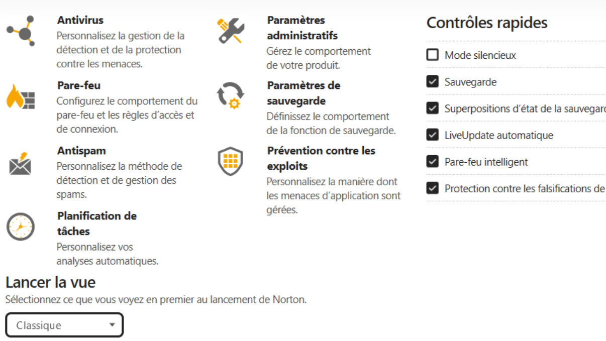 Paramètres test Norton Antivirus