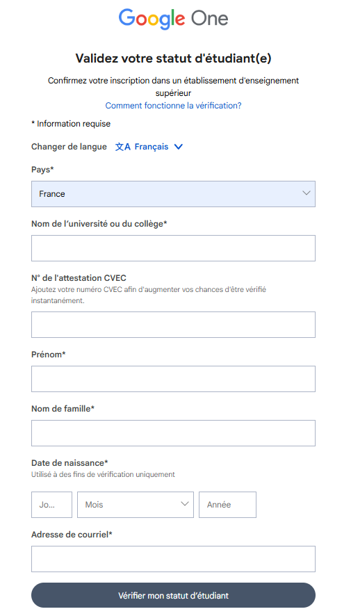 Validation du statut étudiant