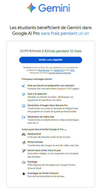 Fonctionnalités de Google AI Pro