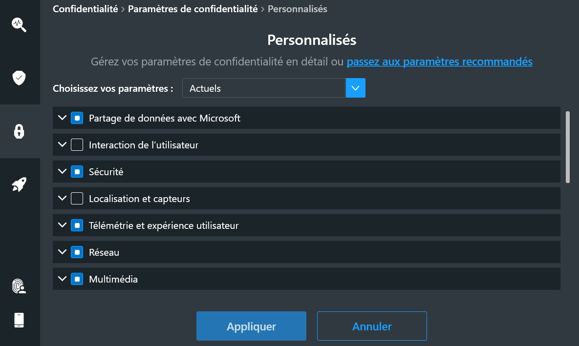 paramètres de confidentialité personnalisés Avira Prime