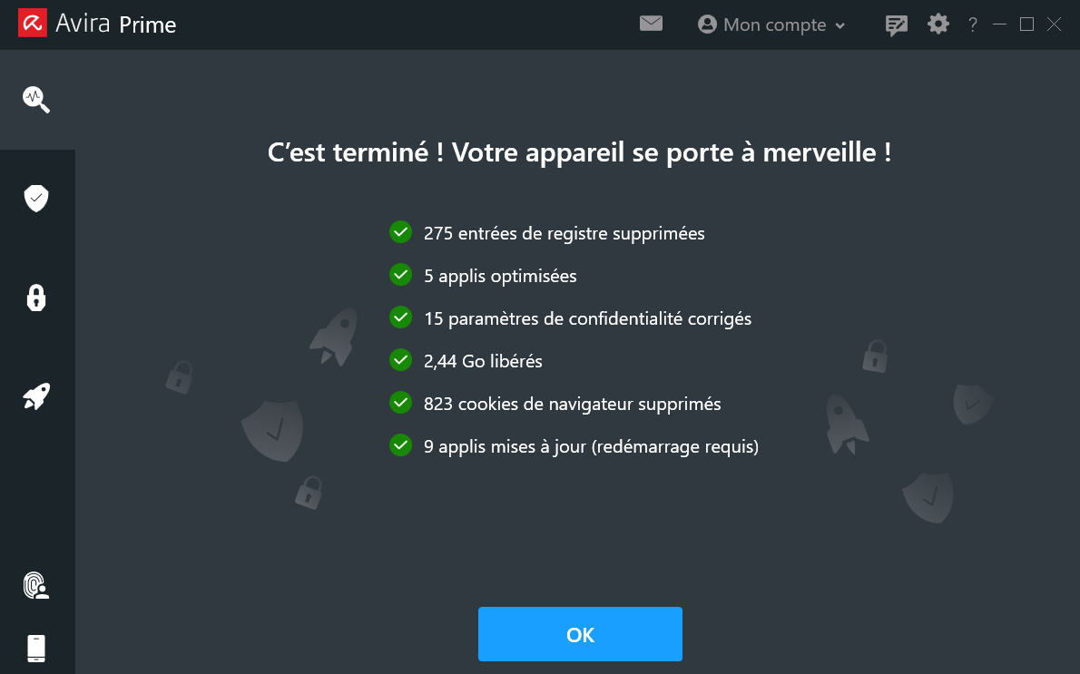 résultats de scan Avira Prime