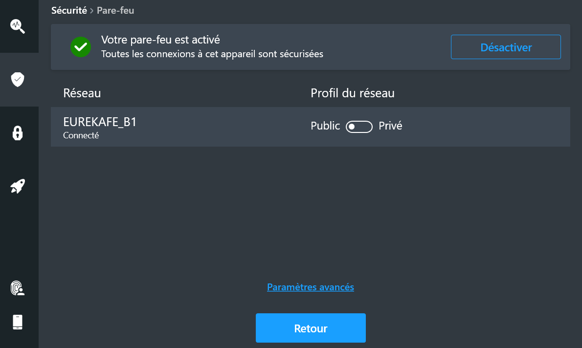 utilisation du pare-feu réseau public Avira Prime
