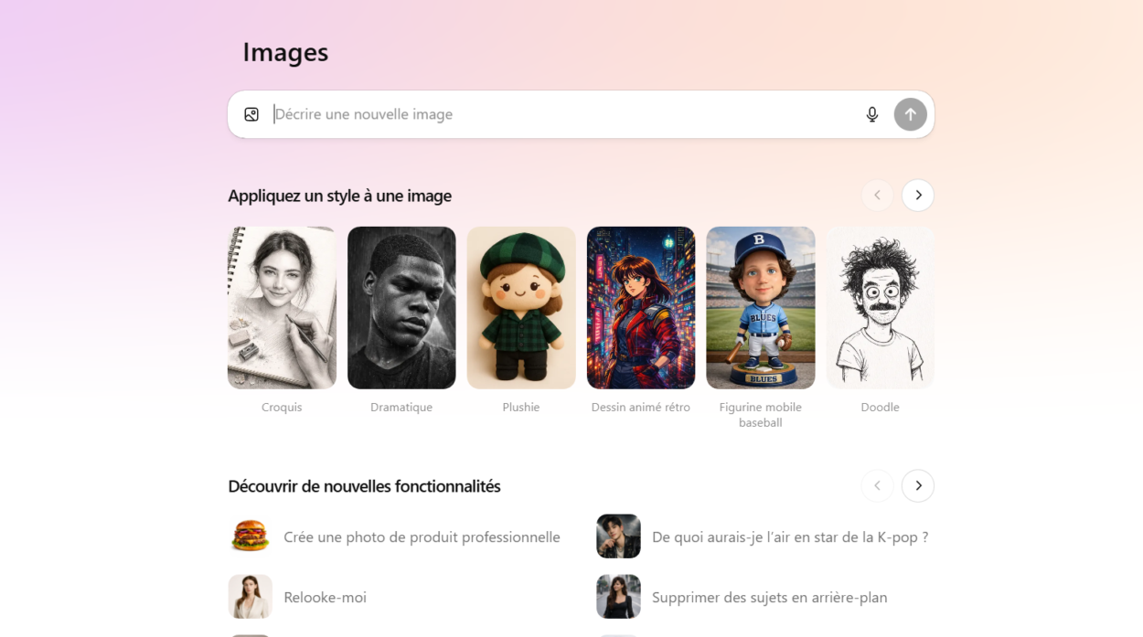Interface "Images" dans ChatGPT