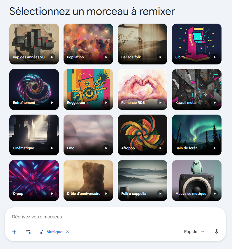 Interface de Lyria 3 dans Gemini