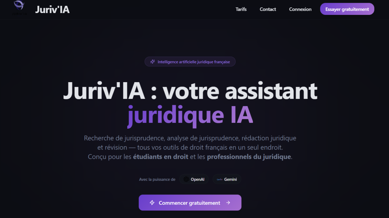 Page d'accueil de Juriv'IA