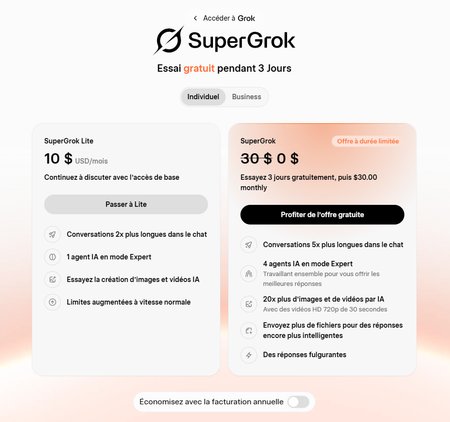 Abonnements SuperGrok