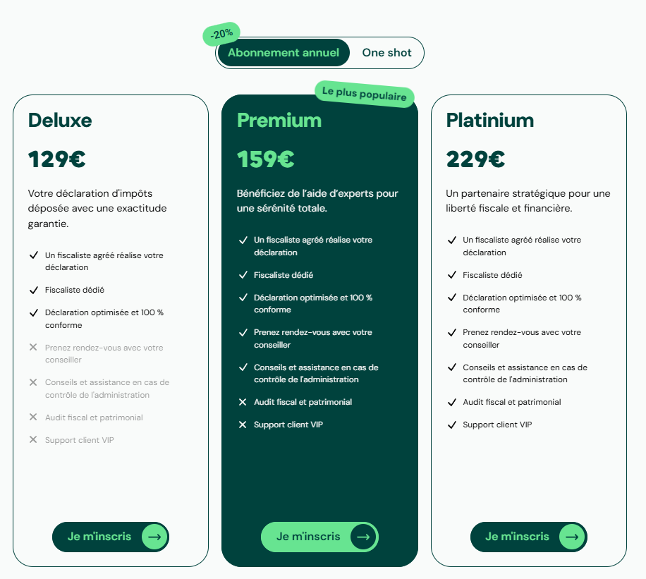 Abonnements et tarifs TaxCut