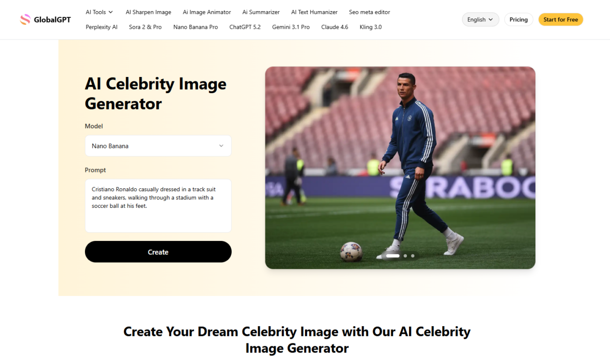 "AI Celebrity Image Generator" de GlobalGPT