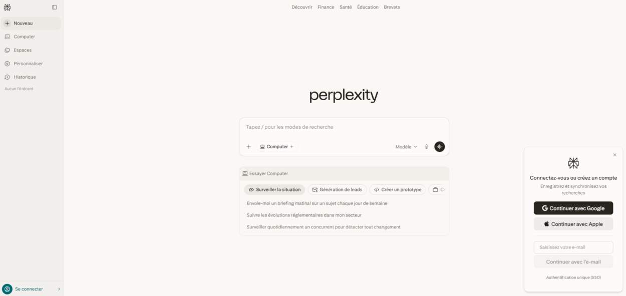 Connexion à Perplexity