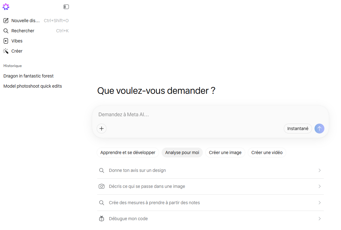 Interface de Meta.ai